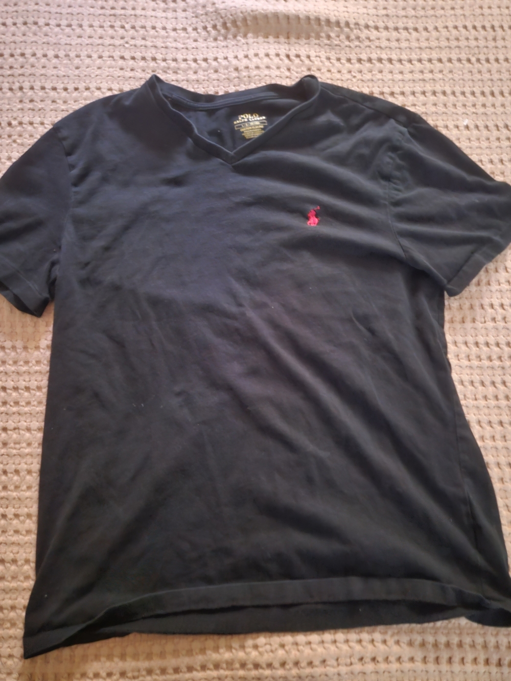 Polo by Ralph Lauren Men’s Black V-Neck T-Shirt with Red Pony